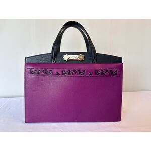 MCM Milano Leather Tote Bag Medium Black & Purple Authentic Guaranteed